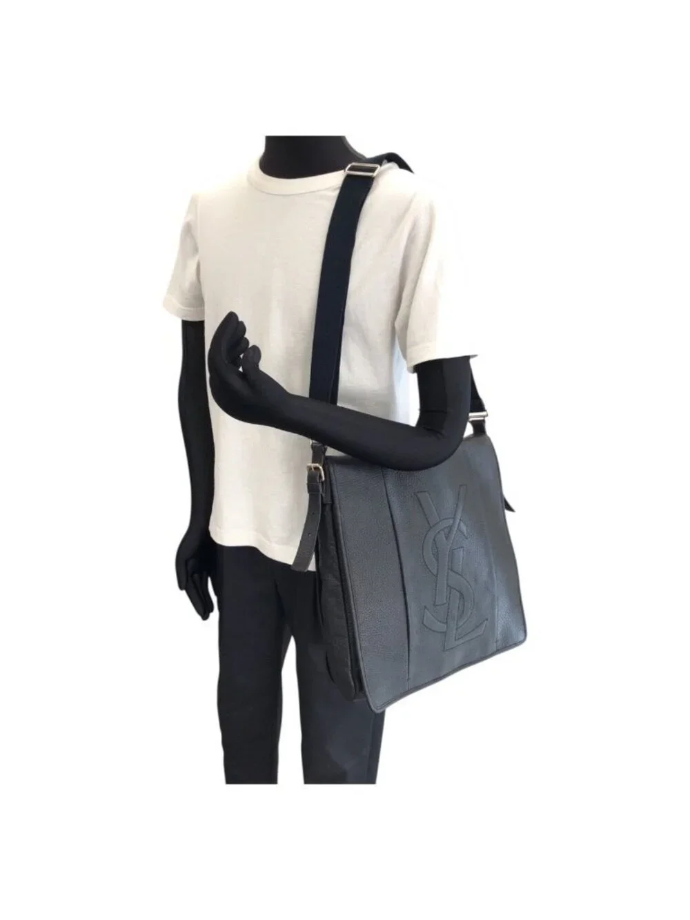 Saint Laurent Vintage YSL Black Navy Gold Leather Shoulder Bag